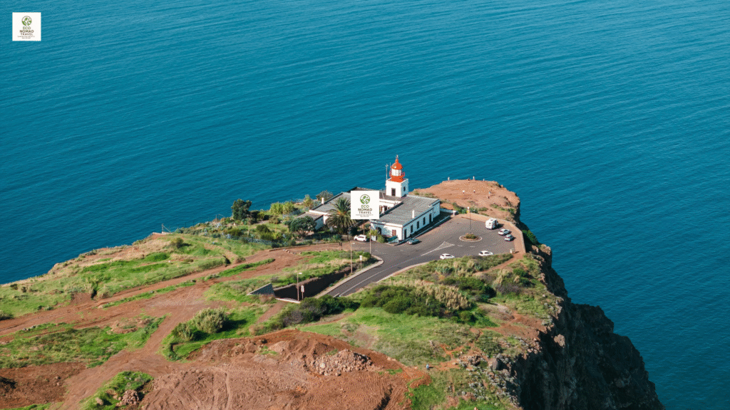 Lighthouse on the coast of Madeira, a symbol of sustainable nomadism and remote eco-travel in 2025.