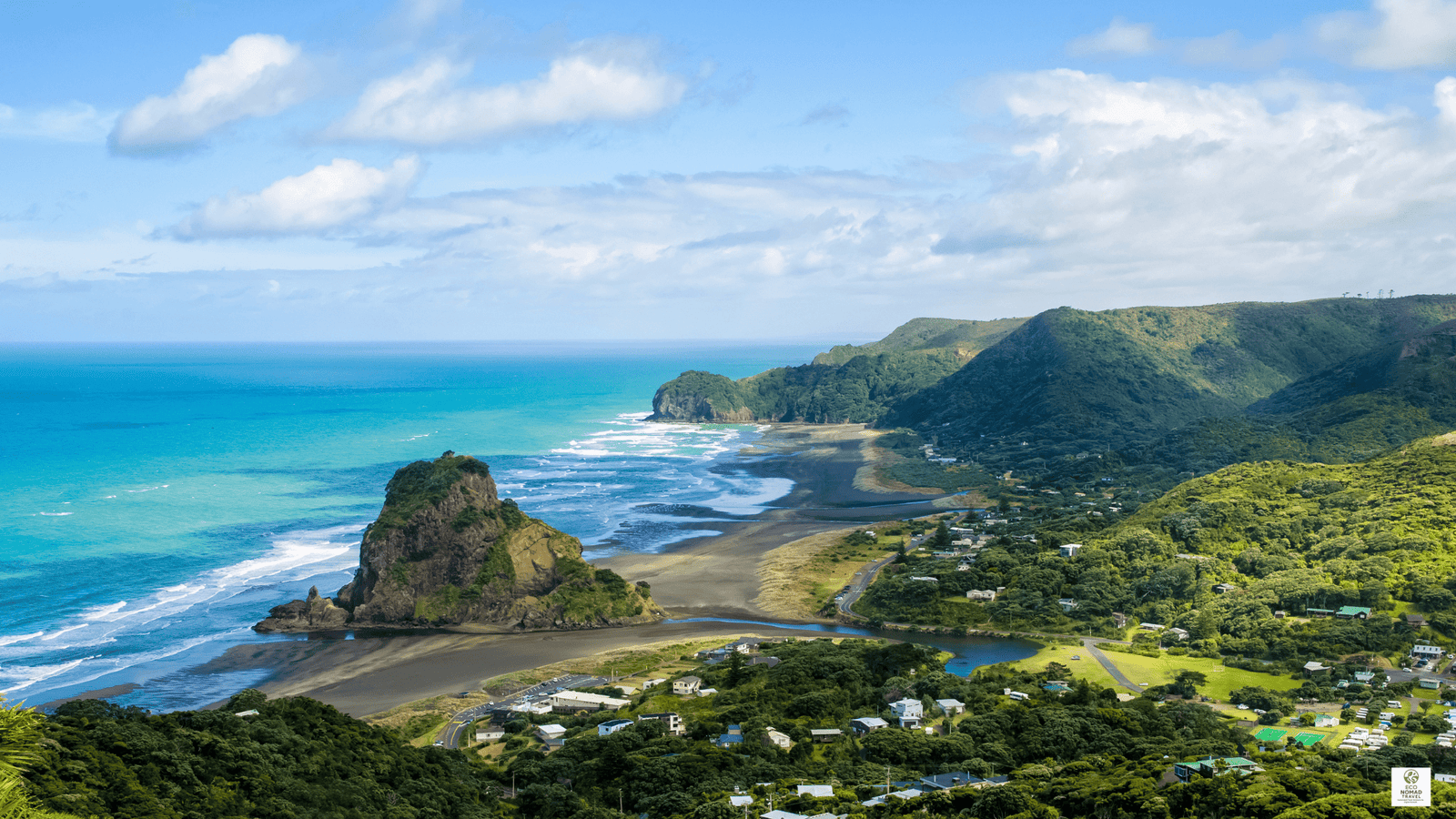 Piha Beach coastline near Auckland — a gateway to nature-rich workations