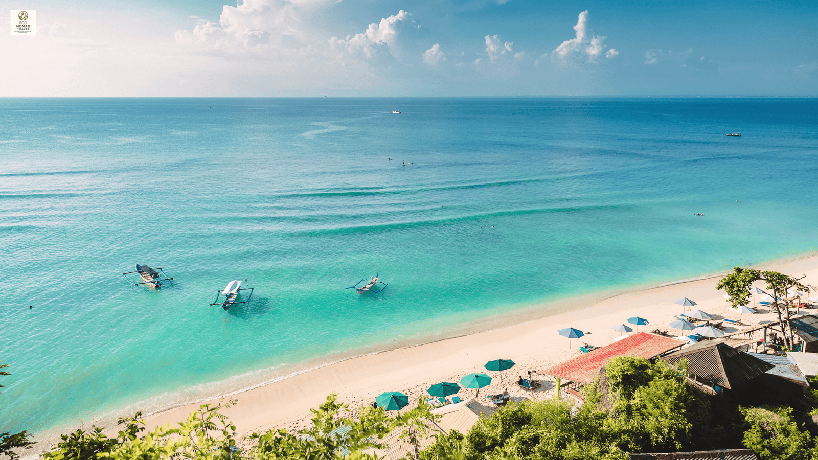 Bali beach with turquoise water — symbolizing eco-friendly coworking spaces and sustainable remote work for digital nomads in 2025