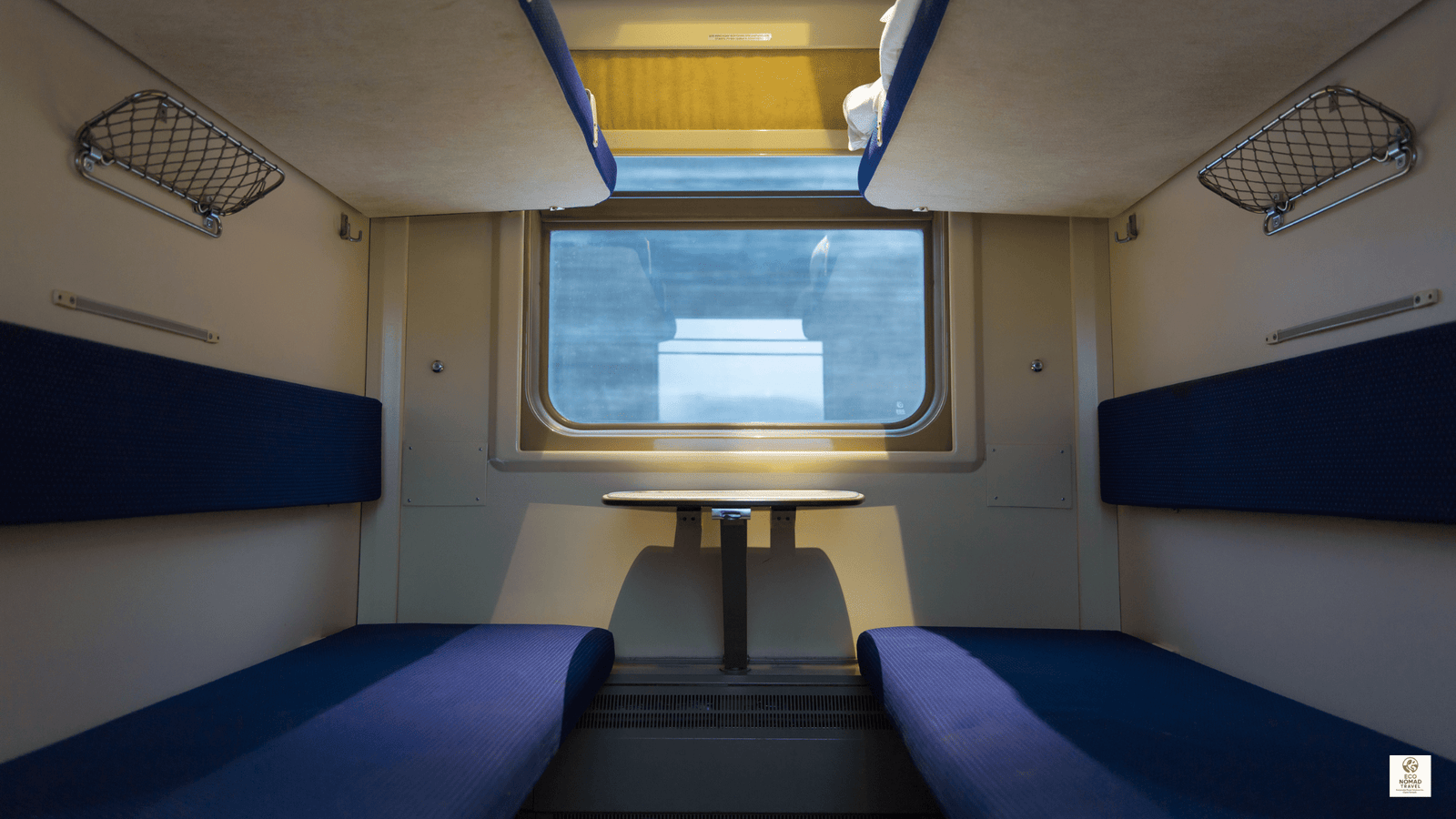 European night train sleeper cabin with bunk beds, illustrating how rail-first flight-free travel itineraries work in 2025