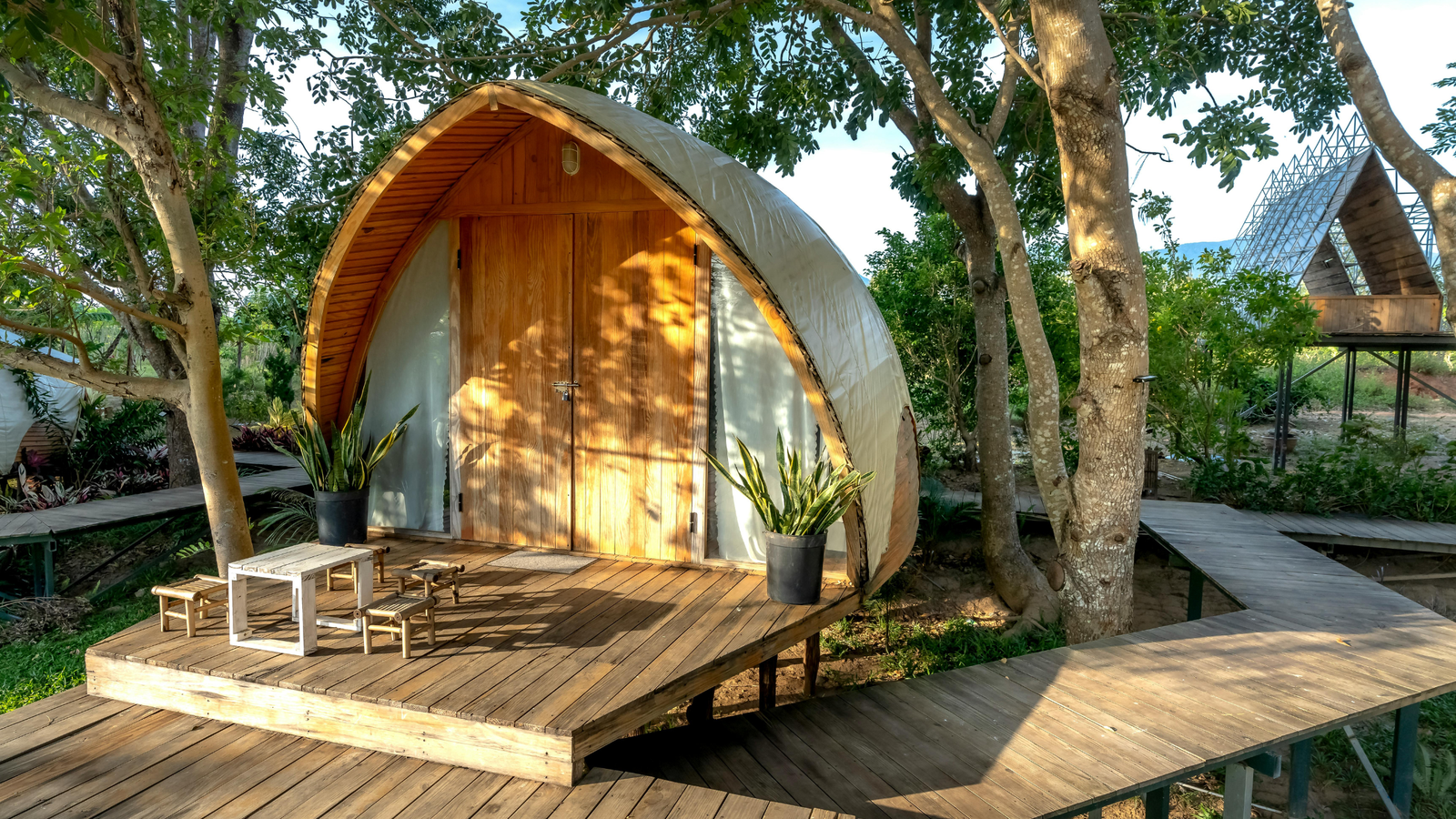 Eco-friendly forest pods in Uttarakhand overlooking the Himalayas
