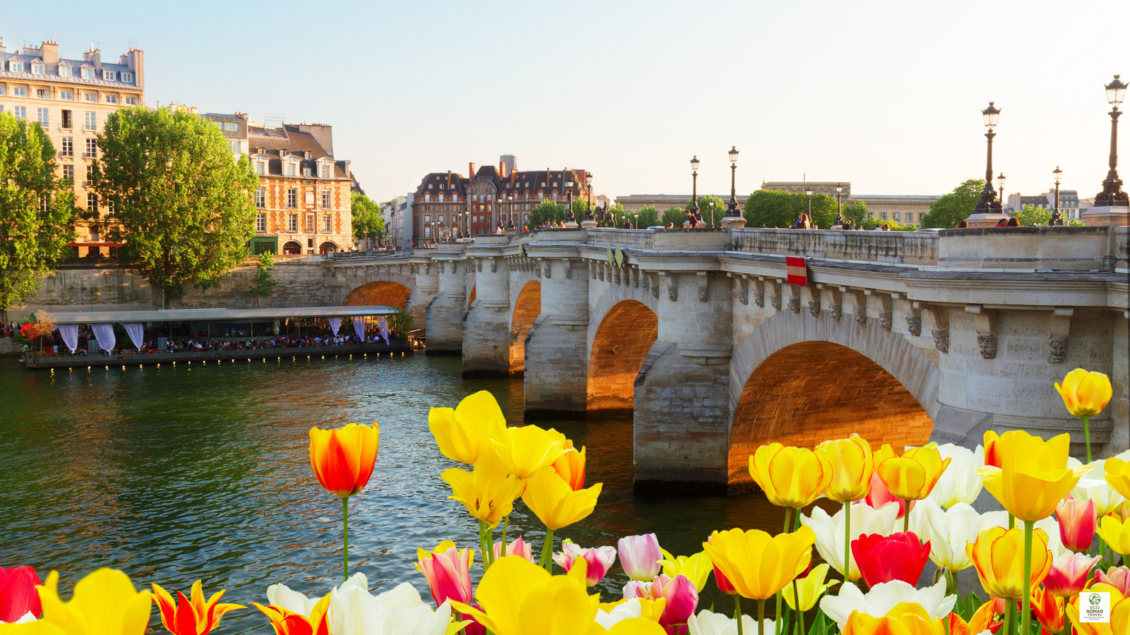 Pont Neuf bridge over the Seine in Paris, France at sunset, representing a scenic stop on a European rail-first flight-free travel itinerary in 2025