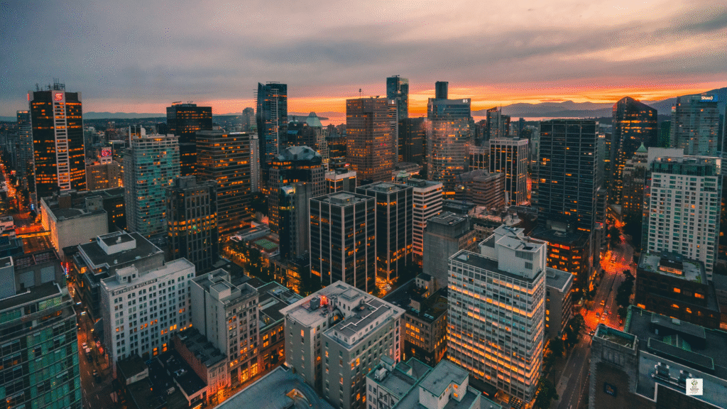 Vancouver Canada British Columbia skyline with mountains and waterfront