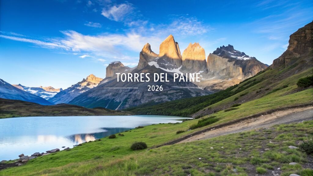 Scenic lake and dramatic mountain peaks in Torres del Paine National Park, showcasing one of Patagonia’s most iconic natural landscapes.