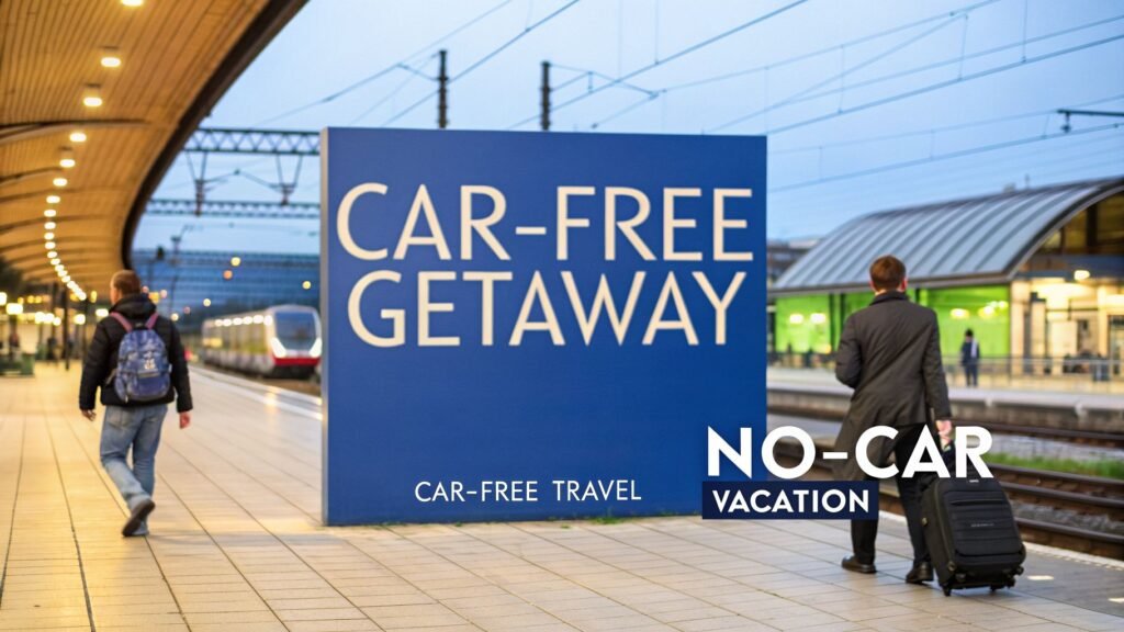 Vacations without a car start at the train station, with travelers heading off on a car-free getaway.