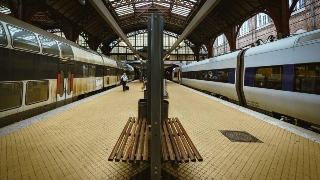 Platforms inside Copenhagen Central Station for a Scandinavia by train itinerary.