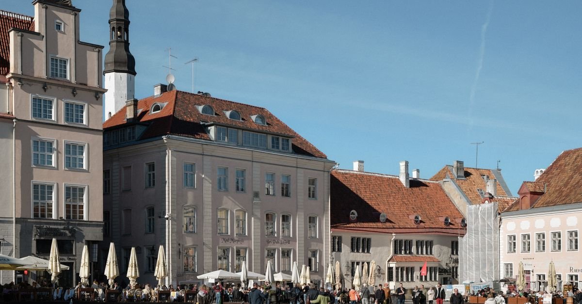 A medieval old town square in northern Europe